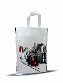 30x35 Tramvay Desenli Saplı Bez Çanta