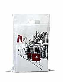 30X35 Tramvay Desenli Elgeçme Bez Çanta