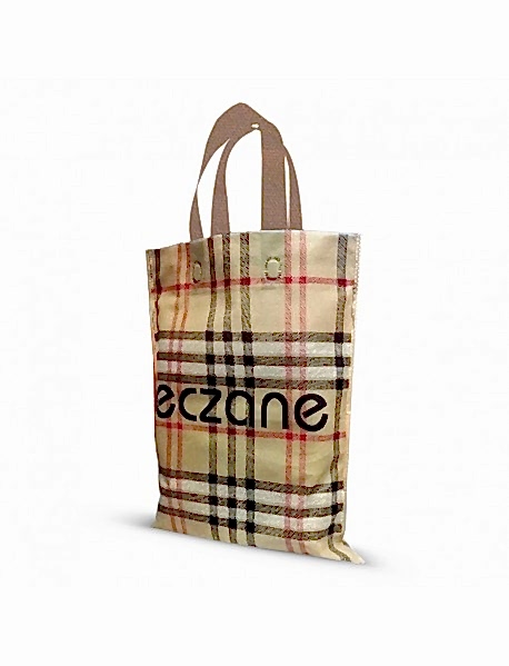 Küçük Boy Ekose Saplı Bez Çanta 30 x 35 cm